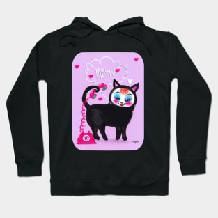 Sassy Cat Black Kitty MEOW with Hearts Hoodie